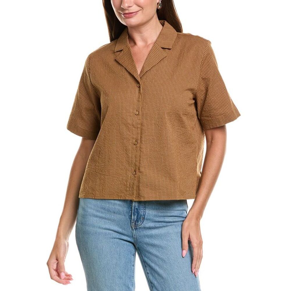 Eileen Fisher Womens Notch Collar Shirt, Brown
